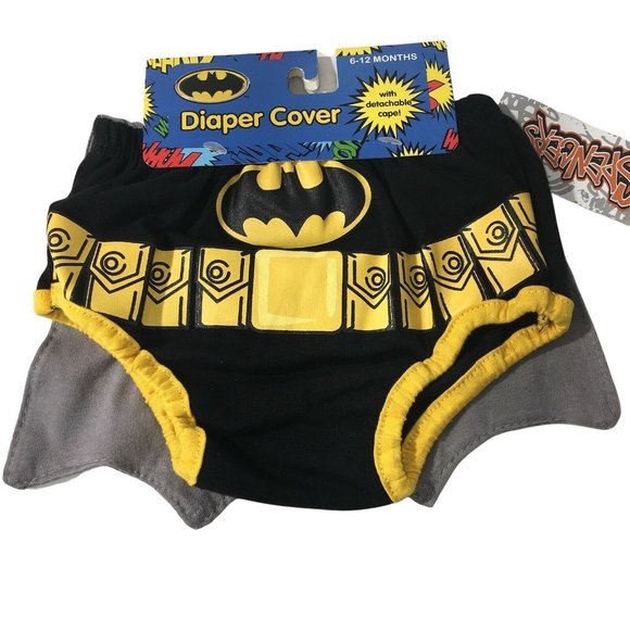 DC Comics Batman Diaper Cover 6-12 Months With Detachable Cape Black Gray Yellow - Picture 1 of 12